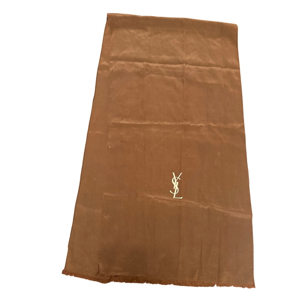 Vintage Yves Saint Laurent YSL Brown Silk Monogram Scarf Embroidered Logo